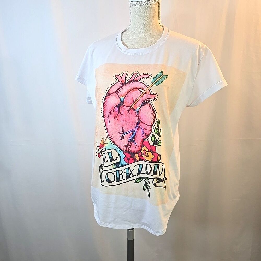 Rockher El Corazon Heart Short Sleeve T-Shirt Top 2X Rose Blood Arrow Tattoo
